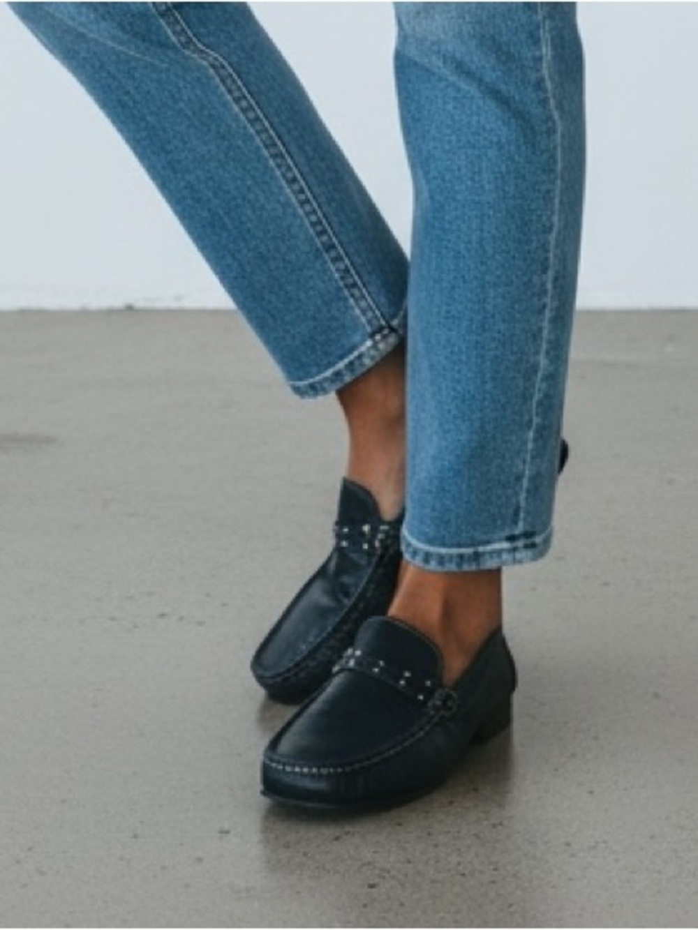 COLE HAAN Leather Classic Navy Blue Studded Loafers Shoes